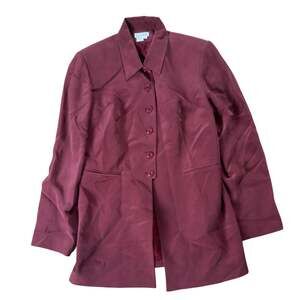 Due Per Due Cardigan Womens 14 Red Silk Lined Collared Pockets Button Business